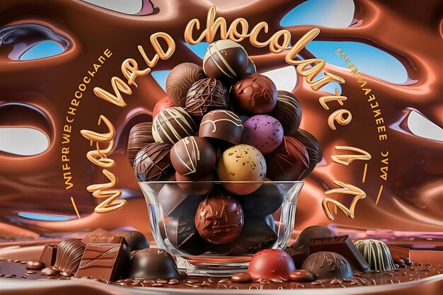 Foto ilustração 3d do dia mundial do chocolate