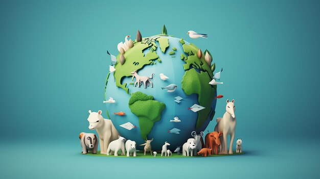 ilustração 3d do dia mundial dos animais