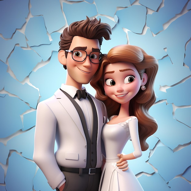 Ilustração 3D do estilo cartoon de casal