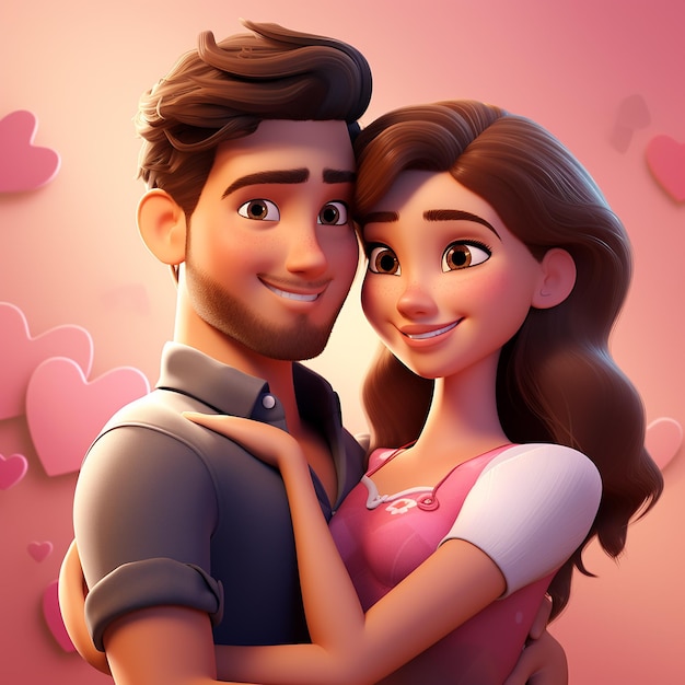 Foto ilustração 3d do estilo cartoon de casal