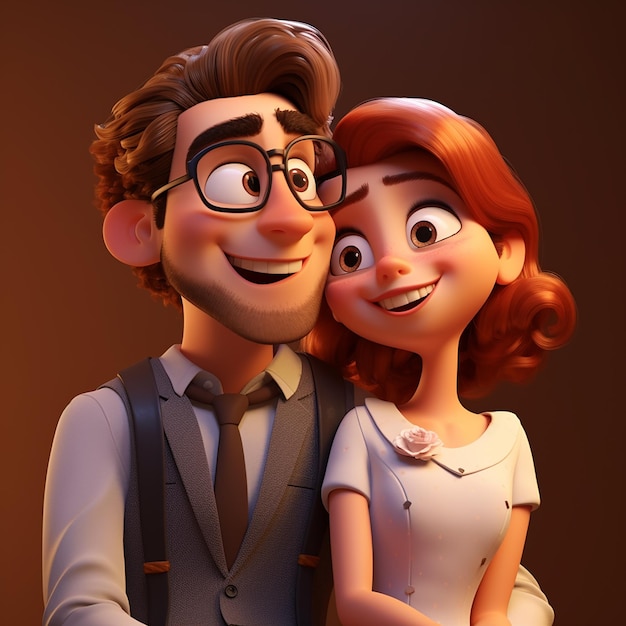 Ilustração 3D do estilo cartoon de casal