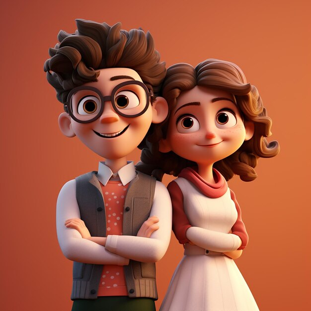 Ilustração 3D do estilo cartoon de casal
