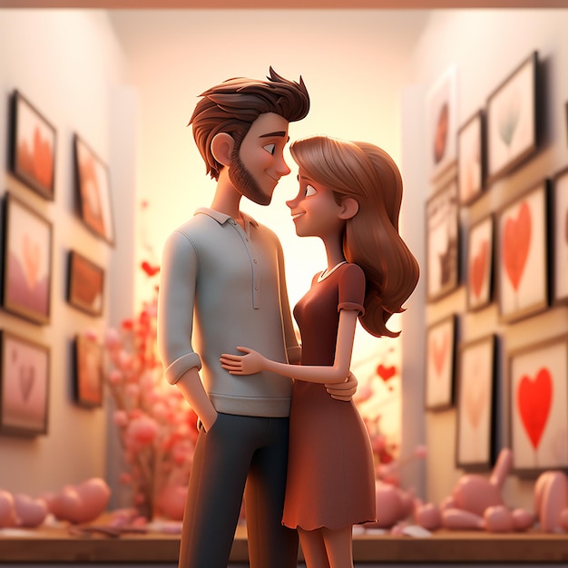 Foto ilustração 3d do estilo cartoon de casal