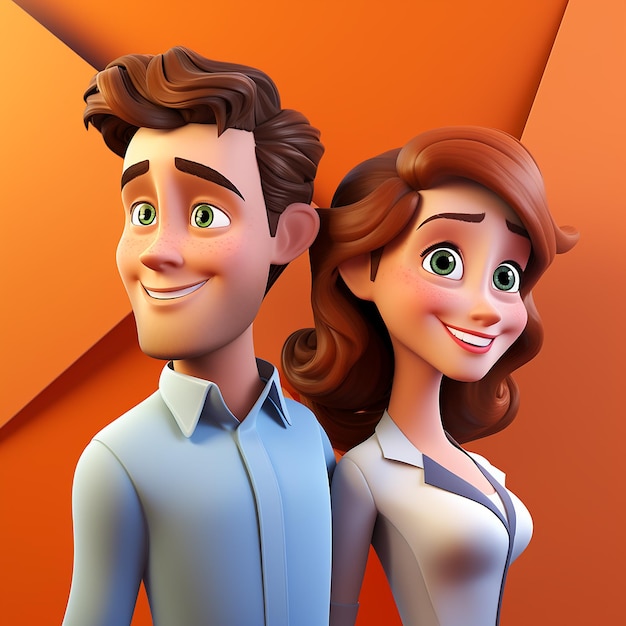 Ilustração 3D do estilo cartoon de casal