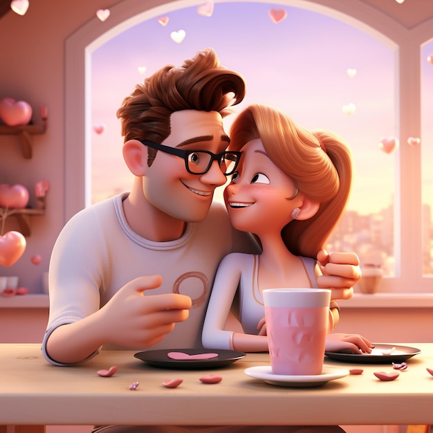 Ilustração 3D do estilo cartoon de casal