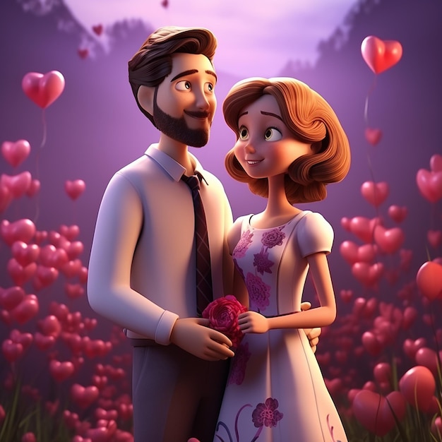 Ilustração 3D do estilo cartoon de casal