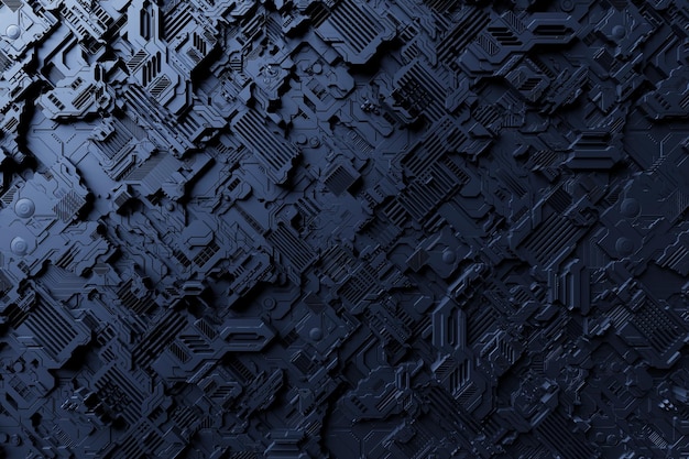 Ilustração 3D do Fechamento da armadura cibernética azul Abstract Graphics no estilo dos jogos de computador