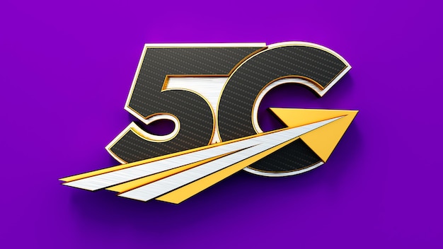 Ilustração 3D do fundo da tipografia do logotipo 5G