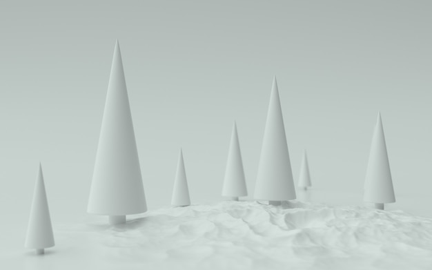 Ilustração 3d do fundo das árvores do white christmas