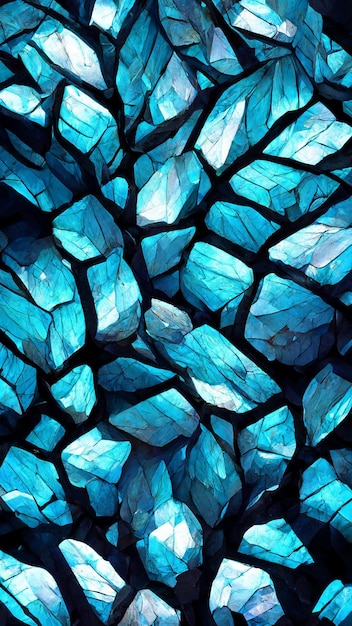 Ilustração 3D do fundo do mosaico mineral de cristal azul da tecnologia