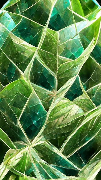 Ilustração 3D do fundo do mosaico mineral de cristal verde da tecnologia