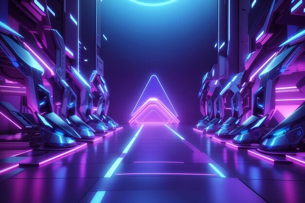 Ilustração 3D do fundo futurista azul e roxo do techno da ficção científica Lightscool
