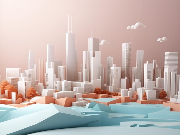 Foto ilustração 3d do glow urbano da cidade de chicago com matte branco