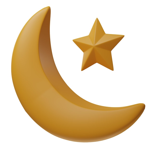 ilustração 3d do ícone da meia lua e da estrela para o tema da decoração islâmica de Ramadan Kareem