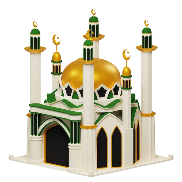 ilustração 3d do ícone da Mesquita Ramadhan para o tema da decoração islâmica Ramadan Kareem