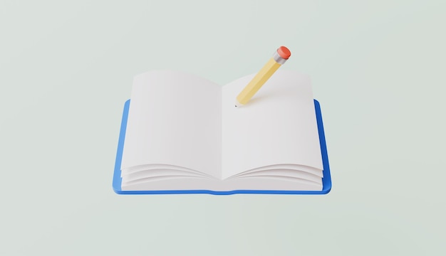 Ilustração 3D do ícone do livro e do lápis