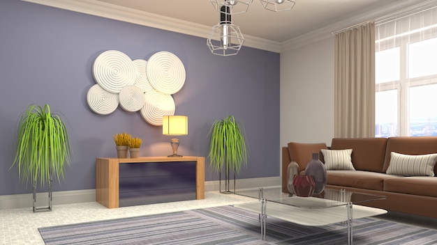 Ilustração 3D do interior da sala de estar