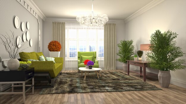 Ilustração 3D do interior da sala de estar
