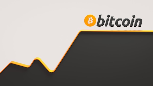 Ilustração 3d do logotipo do bitcoin. renderização 3d do logotipo do bitcoin com gráficos crescentes.