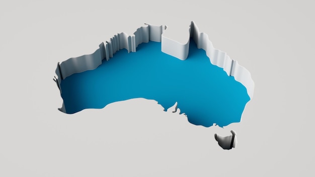 ilustração 3D do mapa da Austrália 3d mapa de extrusão interna Profundidade do mar com sombra interna