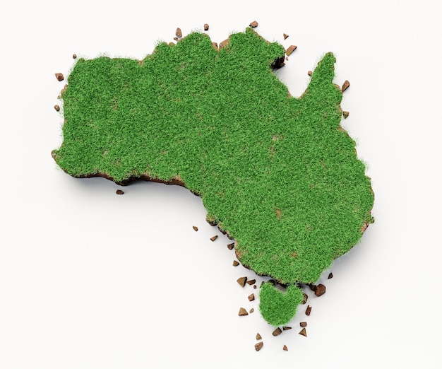 Ilustração 3d do mapa da textura da grama e do solo do país da Austrália