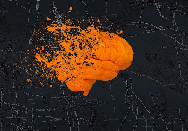 Ilustração 3D do modelo anatômico do cérebro humano laranja