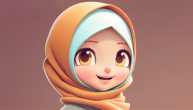 Ilustração 3D do personagem bonito da garota hijab