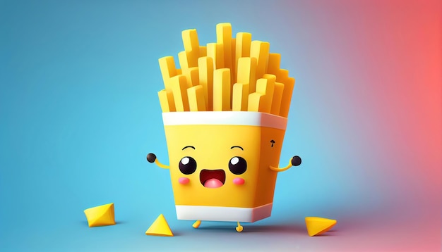 Ilustração 3D do personagem bonito de batatas fritas