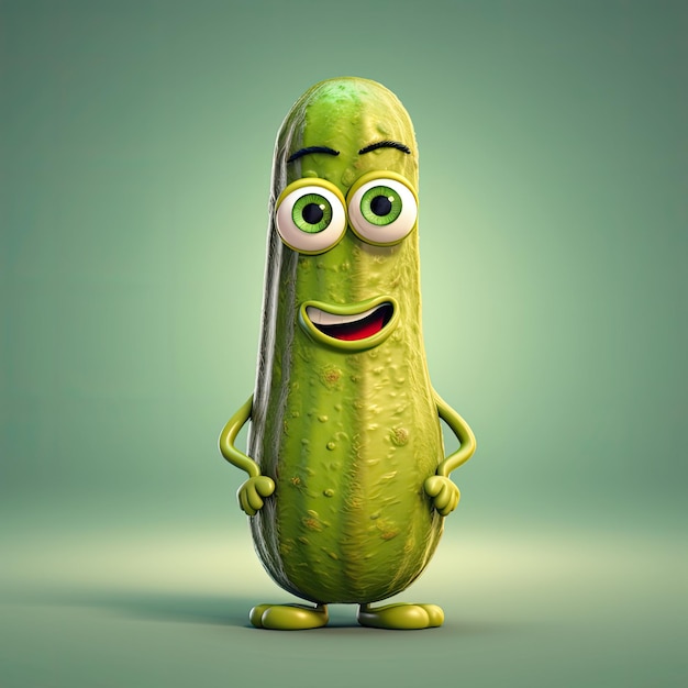 Ilustração 3D do personagem de pepino que é desenhado no estilo cartoon AI gerado