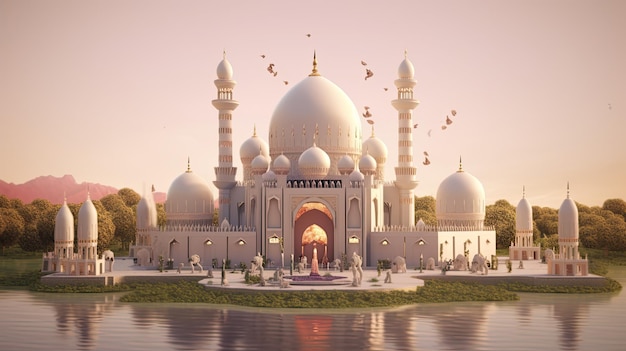 Ilustração 3D do pôster de saudação do Eid Al Adha gerado por IA