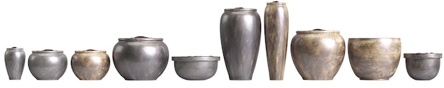 Foto ilustração 3d do pote de cerâmica conjunto isolado no fundo branco