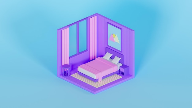 Ilustração 3d do quarto isométrico