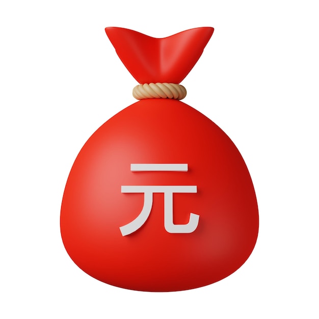Foto ilustração 3d do saco de dinheiro vermelho yuan