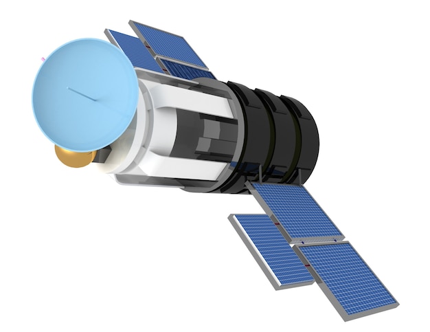 Ilustração 3D do satélite espacial sobre fundo branco