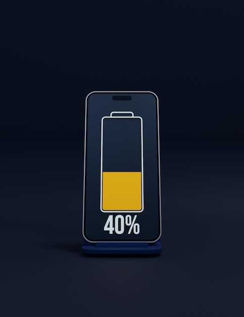 Foto ilustração 3d do símbolo indicador de porcentagem de carregamento da bateria do smartphone sem fio