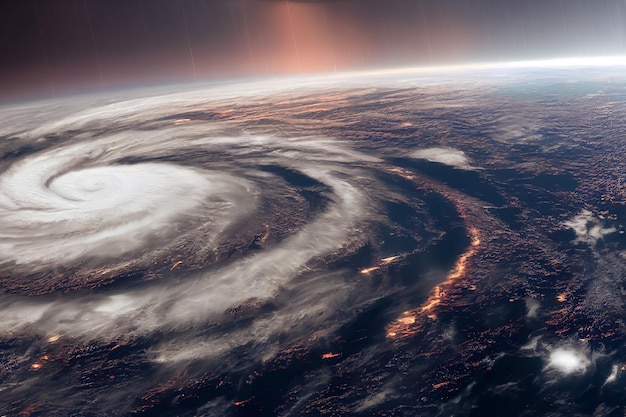 Foto ilustração 3d do tufão sobre o furacão de monitoramento do planeta terra