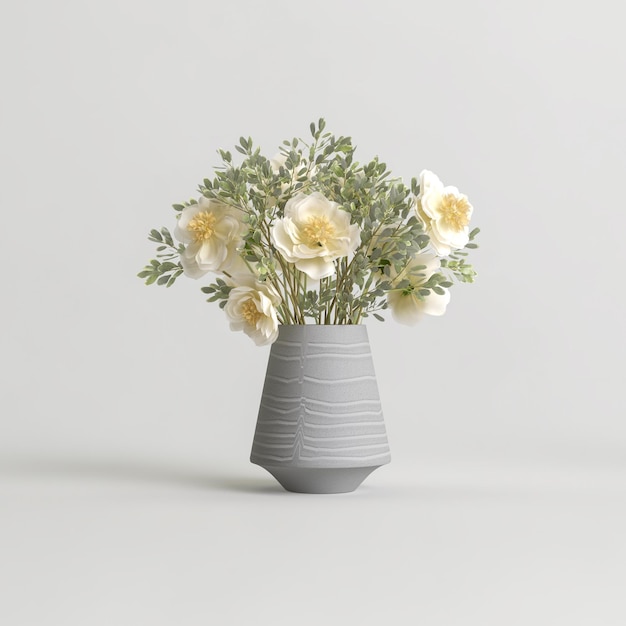 Ilustração 3d do vaso de flores decorativo dentro isolado no fundo branco