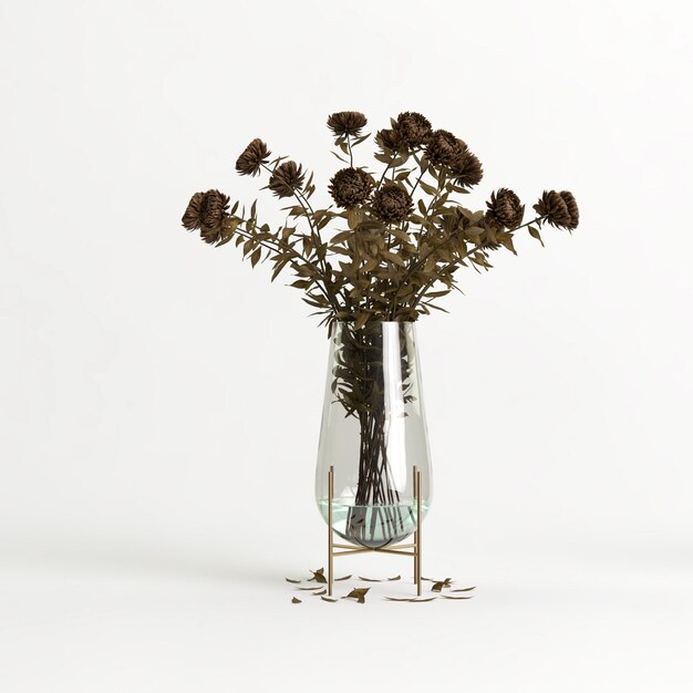 Ilustração 3d do vaso de flores decorativo dentro isolado no fundo branco