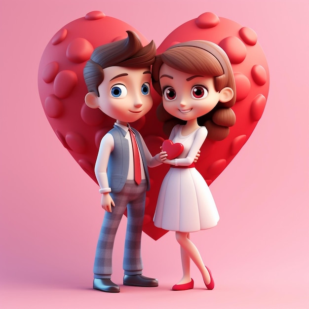 Foto ilustração 3d dois personagens segurando coração dia de são valentim ai generativo