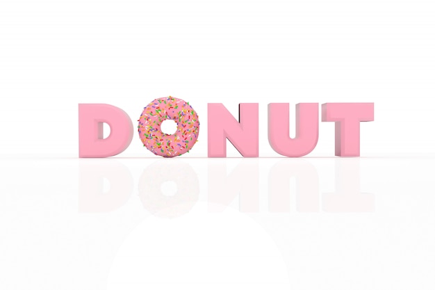 Ilustração 3D donut e texto