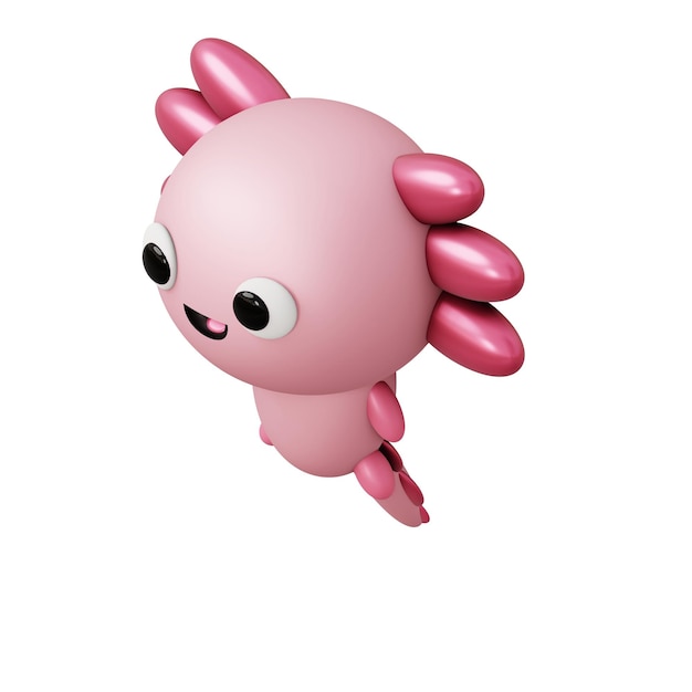 Ilustração 3D dos desenhos animados do Axolotl bonito