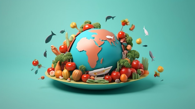 Foto ilustração 3d dos desenhos animados do dia mundial da alimentação