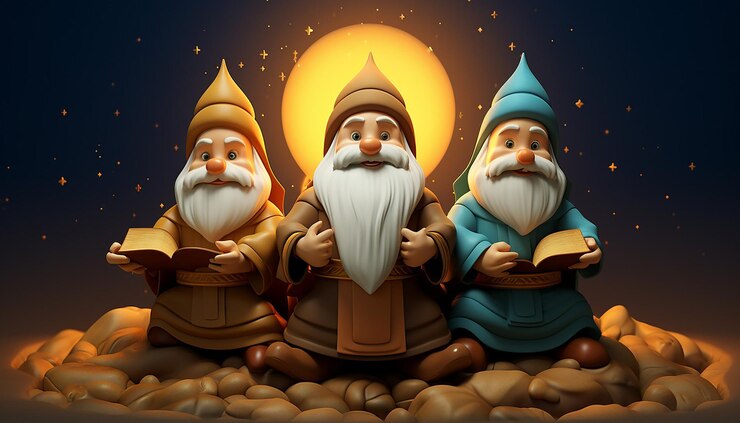 Foto ilustração 3d dos três homens sábios gráficos de videogame no estilo de 'super mario bros'