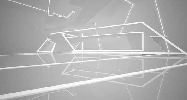 Ilustração 3D e renderização de fundo arquitetônico abstrato suave branco e vidro