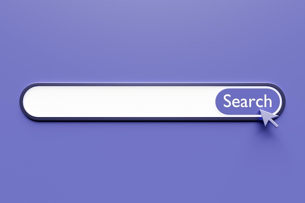 Ilustração 3D Elemento de design da barra de pesquisa em um fundo roxo Barra de pesquisa para aplicativos móveis de interface de usuário e site