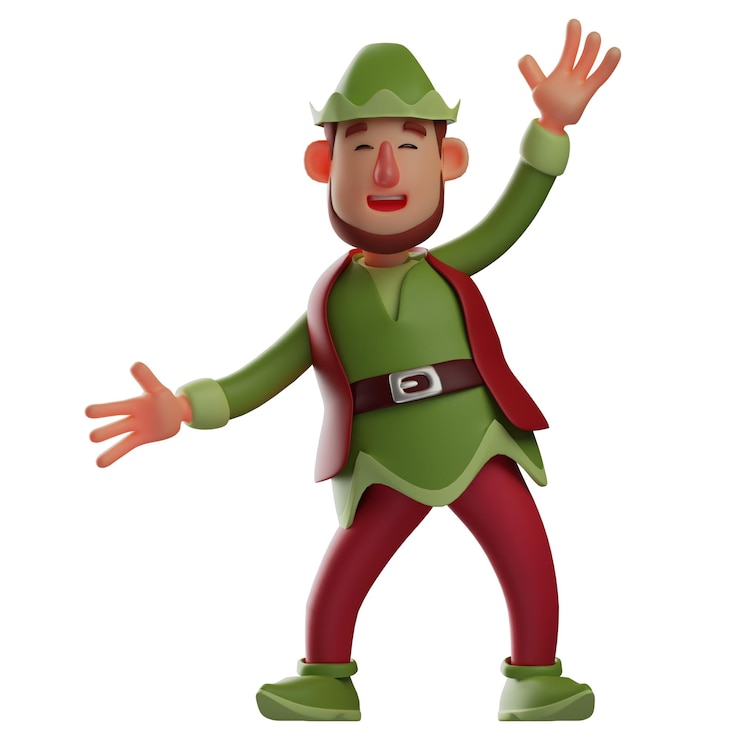 Foto ilustração 3d elfo de desenho animado mostrando uma expressão bonita com os braços abertos com um sorriso bonito