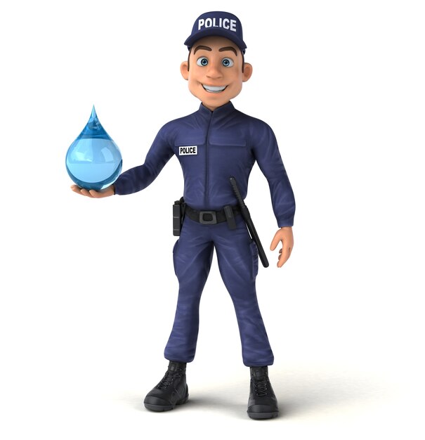 Ilustração 3d engraçada de um policial de desenho animado