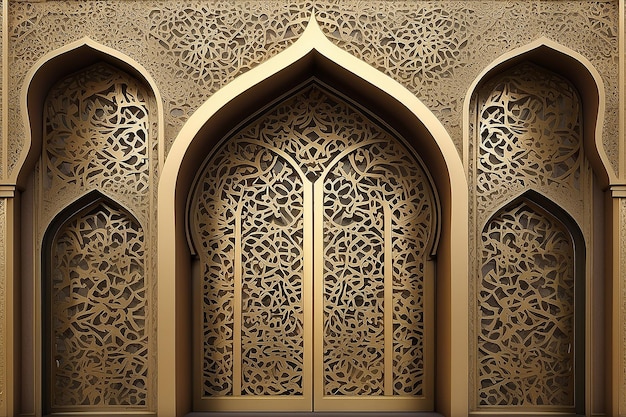 Ilustração 3d entrada do portão ornamento islâmico textura dourada para fundo ramadan imagem de alta resolução isolada