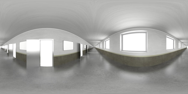 Ilustração 3D esférica 360 graus vr um panorama perfeito da sala e da sala de luz interior