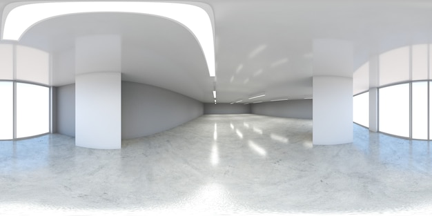 Ilustração 3D esférica 360 graus vr um panorama perfeito do amplo e espaçoso interior moderno
